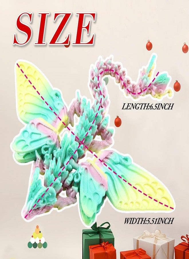 DEFORAGE 3D Printed Rainbow Colored Butterfly Dragon Statue, 6.5 Inch Articulated Crystal Dragon Mythical Beast Ornament, Home Office Decor - Image 2